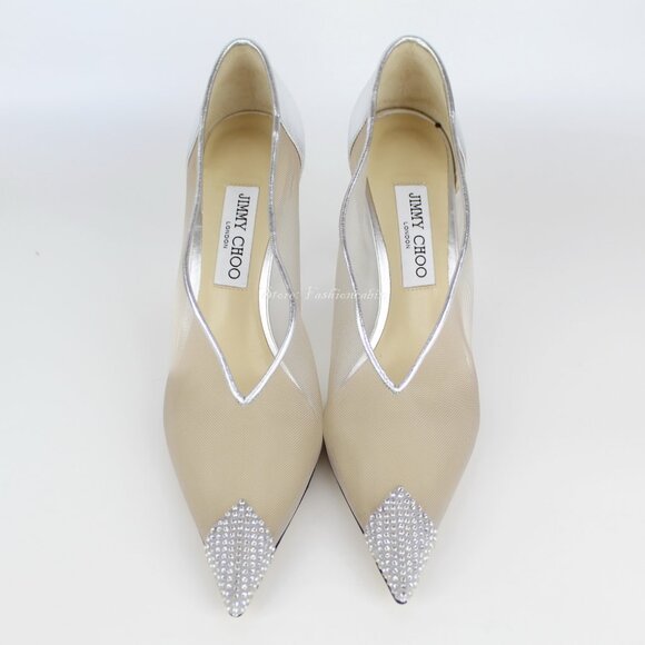 NEW JIMMY CHOO Nicole 90mm Silver Mesh Crystal Pumps - Heel for Weddings, Events - Picture 6 of 16